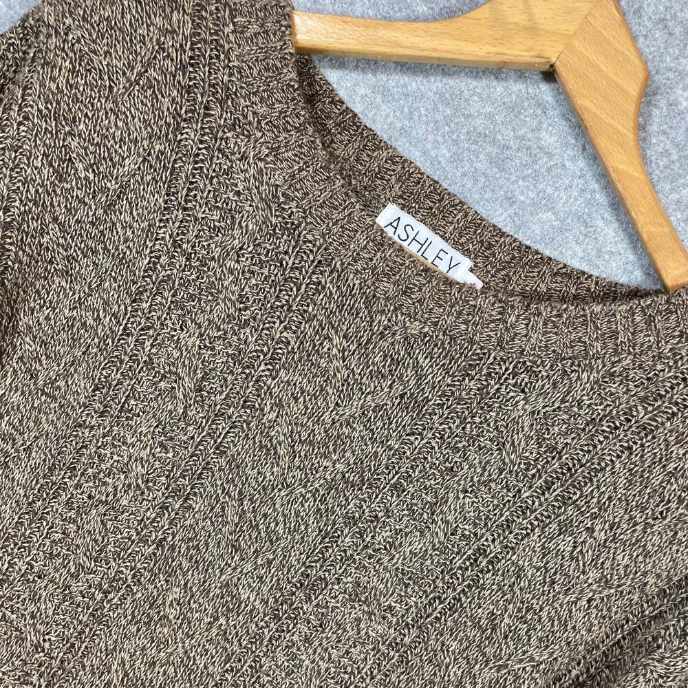 Ashley Knit Brown and Tan Marled Long Sleeve Crewneck Sweater
